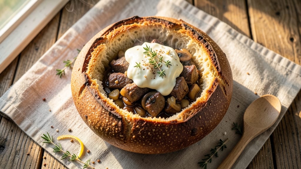 Artisan Sourdough Bread Bowl Recipe: Hollowed Loaf for Hearty Soup Serving