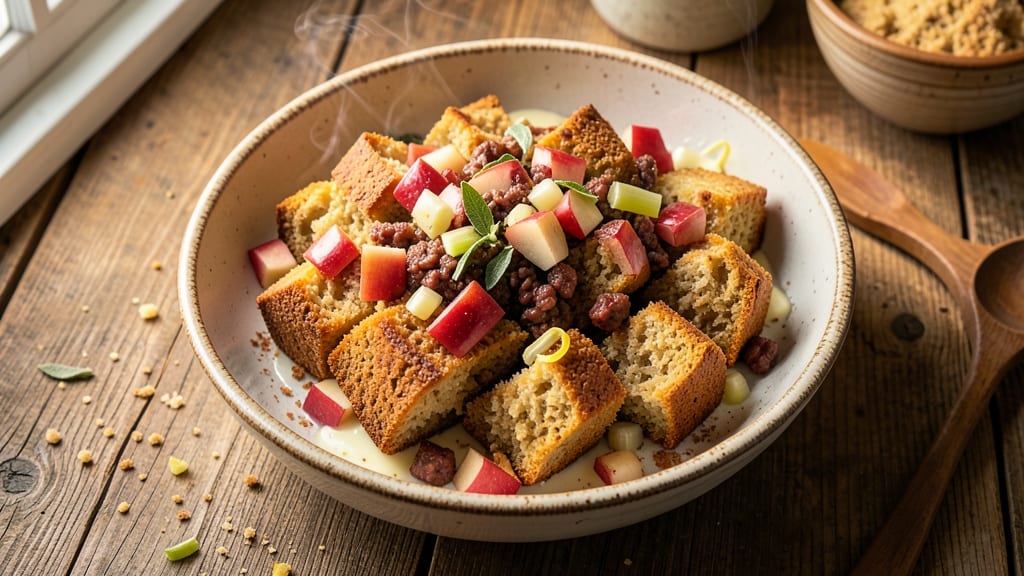 Apple and Sausage Cornbread Stuffing Recipe: Smoky Apple-Sausage Crunch With Foil-Sealed Juice Lock
