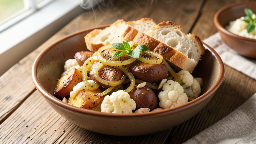 Aloo Gobi and Garlic Bread Recipe: Spiced Potato-Cauliflower with Buttery Garlic Crunch